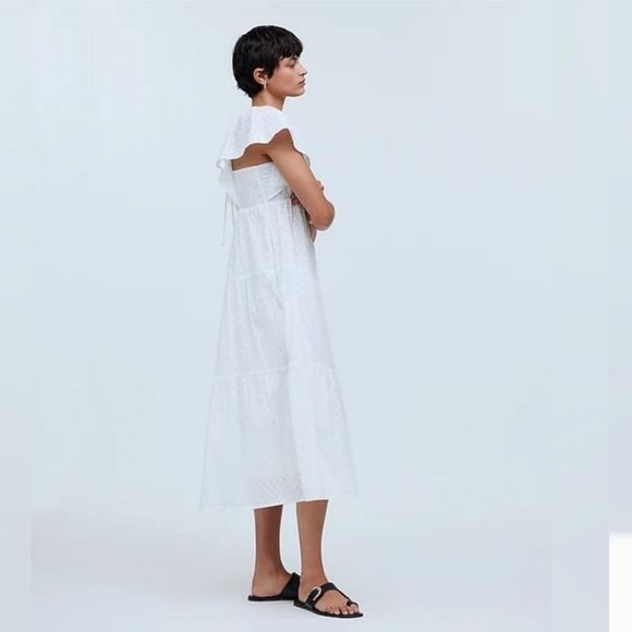 NWT Madewell White Crinkled Georgette Maxi Dress V-Neck Flutter Sleeves Size 8 - Picture 3 of 16